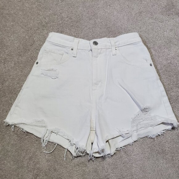LEVI'S High Waisted Mom Jean Shorts 3" Distressed 100% Cotton White Women's 25 - Picture 1 of 15